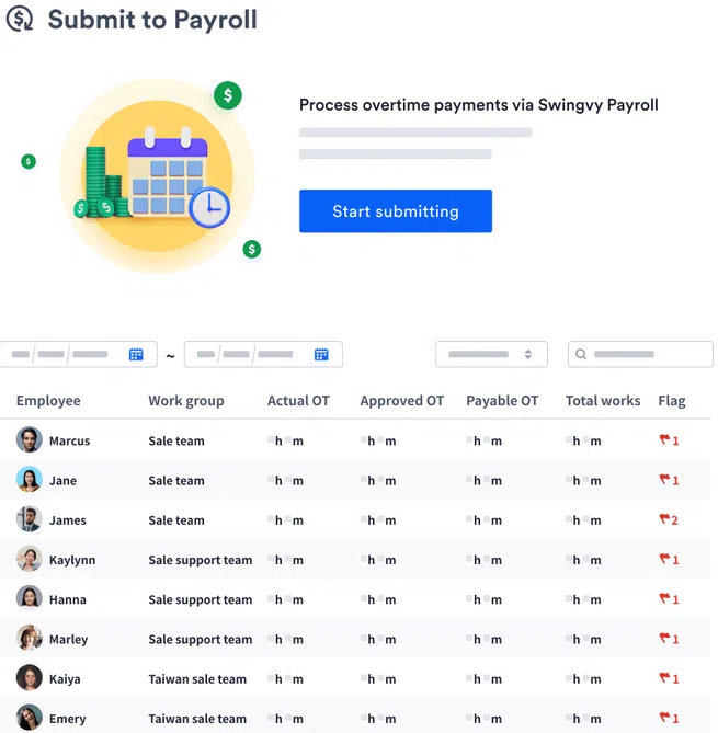 submitting time and attendance records to swingvy's payroll