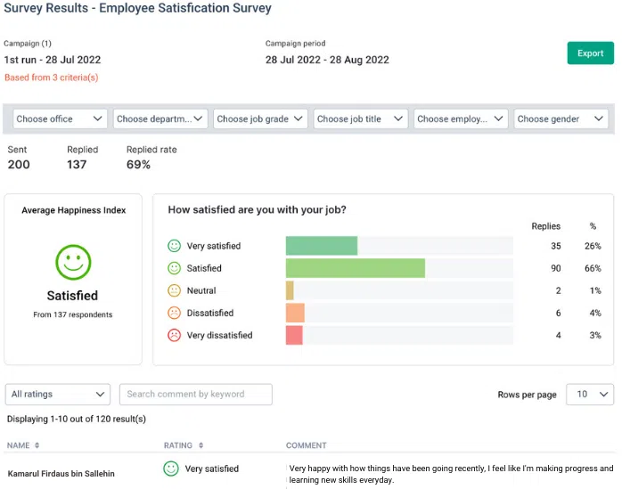 View of BrioHR's employee pulse survey feature