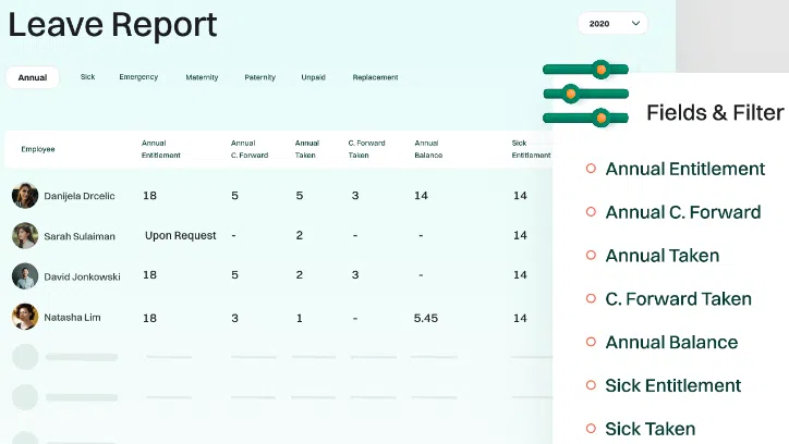 BrioHR's view of leave report