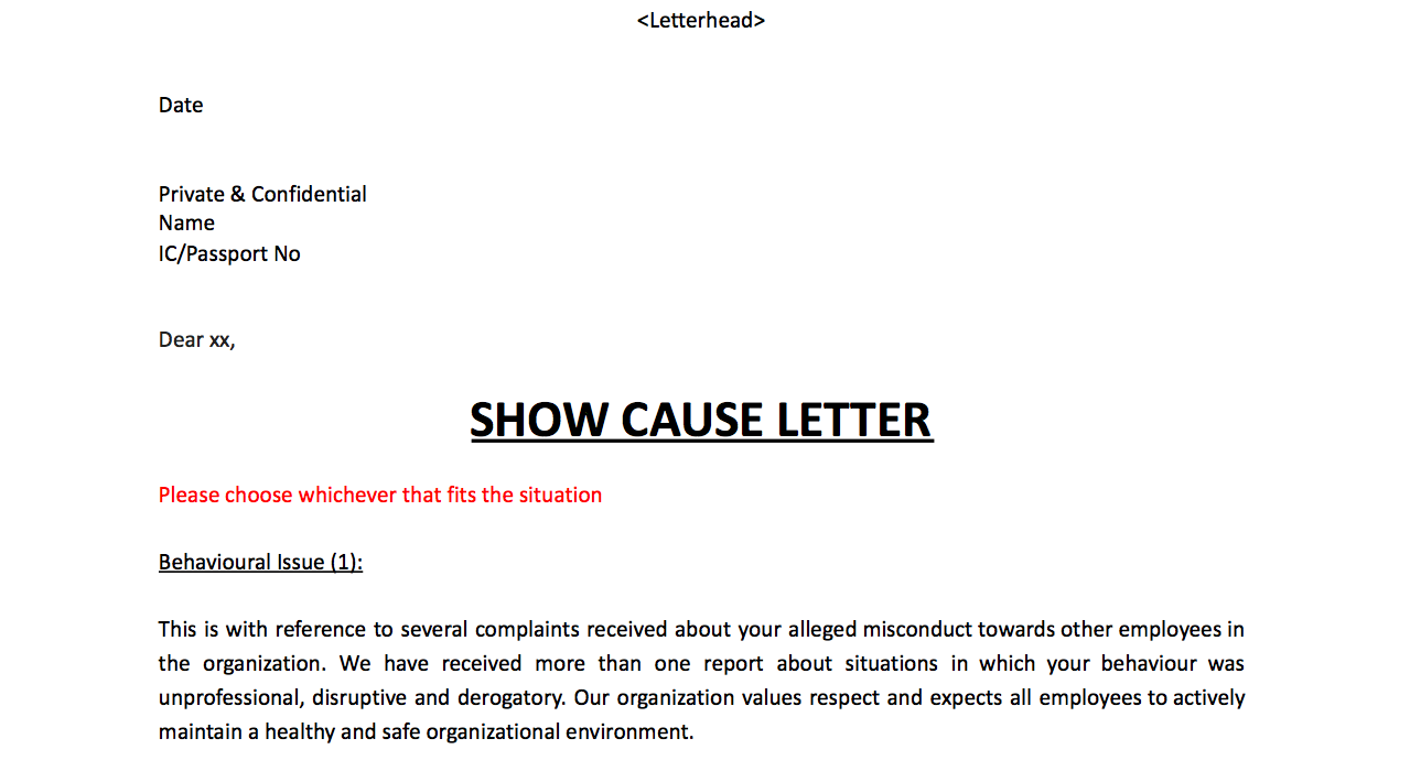 Show cause letter