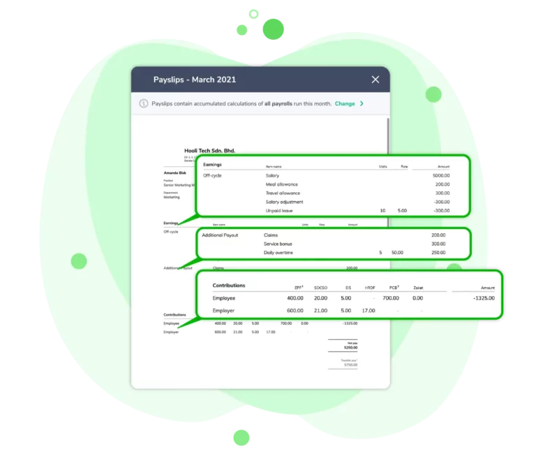 Accurate payslips with breakdown amounts