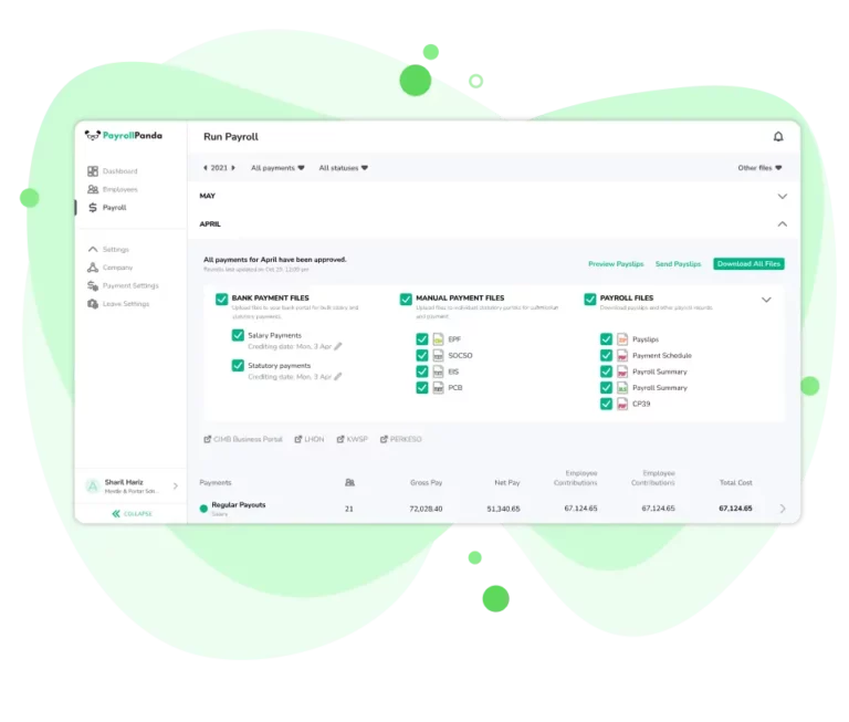 Payrollpanda run payroll page