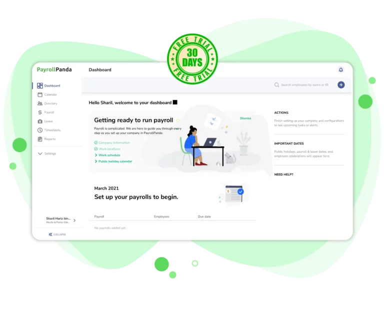 Payrollpanda dashboard on web