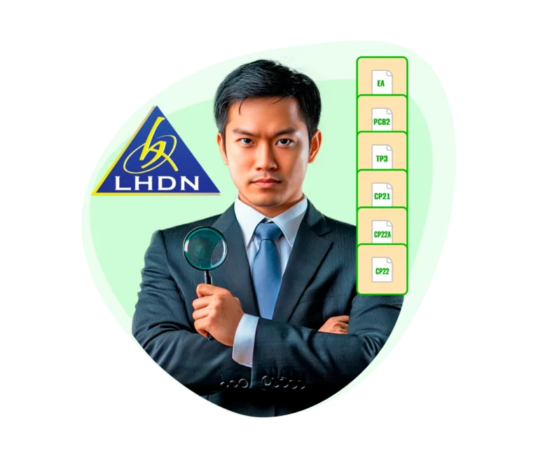 A man in a suit with a backdrop of the LHDN logo